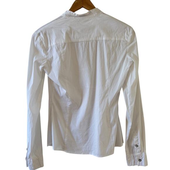 Vintage ESPRIT White Cotton Feminine Fitted V Neck Top 6 - Picture 3 of 5